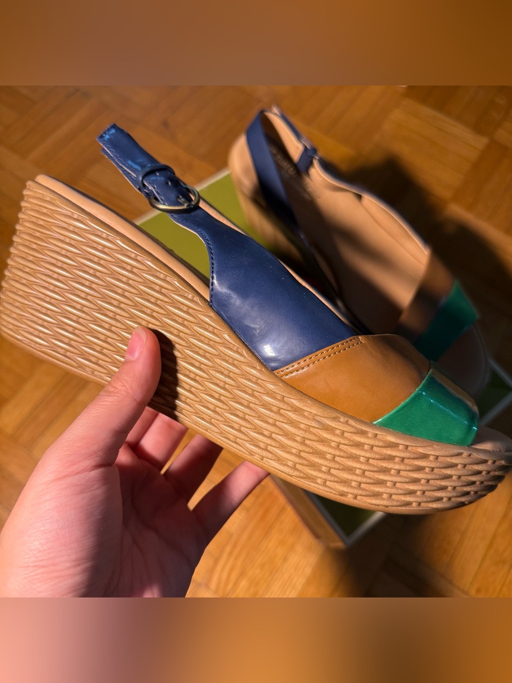 Women’s Colorblock Wedge Sandals - Navy, Tan & Green